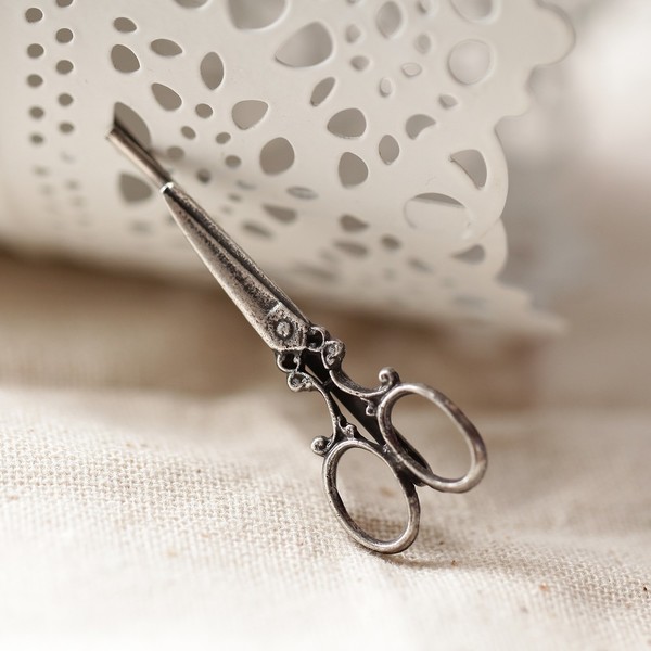 3D Scissors Hair Pin in Antique Silver
