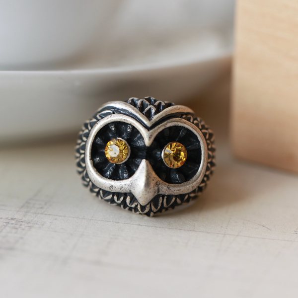 3D Night Owl Rings in Antique Silver (Size 7)