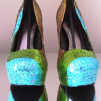 Gold/Green Sequin Heel - Thumbnail 1