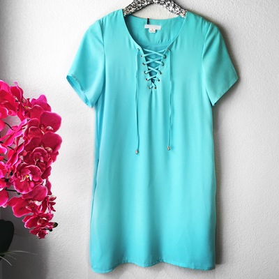 Aqua lace-up dress - Thumbnail 2