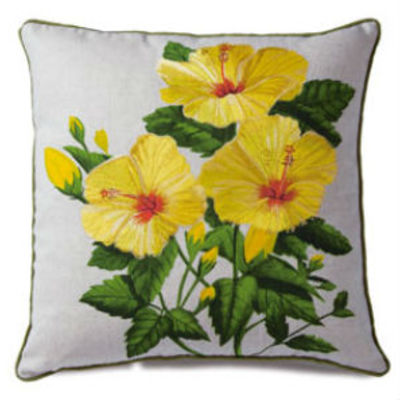 "yellow hibiscus" cotton/linen embroidered pillow cover!