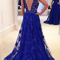 Royal Blue Prom Dress in Lace for Party pst0300 - Thumbnail 1