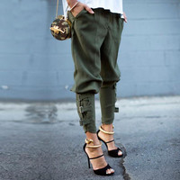 Olive Capri Pants 3/4 Length - Thumbnail 2