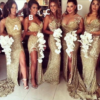 Long bridesmaid dress, sparkle bridesmaid dress, mismatched bridesmaid dress, gold bridesmaid dress, glittery bridesmaid dress, e767 - Thumbnail 3