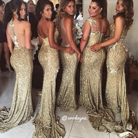 long Bridesmaid Dress, sparkle bridesmaid dress, mismatched Bridesmaid Dress, gold Bridesmaid Dress, glittery bridesmaid dress, E767 - Thumbnail 1