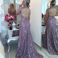 lace prom dress, long prom dress, rose pink prom dress, long sleeves prom dress, charming prom dress, 2016 prom dress, E8362 - Thumbnail 1