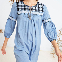 2016 FASHION RETRO FLORAL EMBROIDERED DENIM DRESS SHIRT - Thumbnail 2