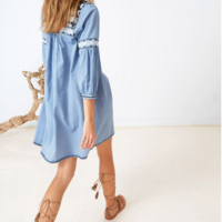 2016 FASHION RETRO FLORAL EMBROIDERED DENIM DRESS SHIRT - Thumbnail 3