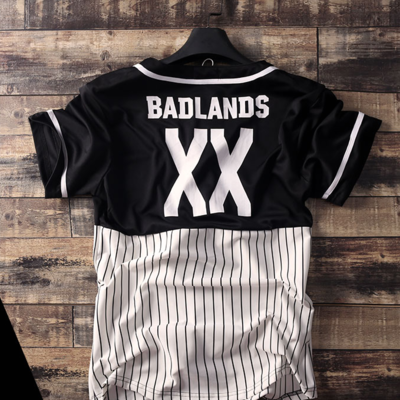 Badlands baseball uniform short sleeved skateboard white black t shirt - Thumbnail 5