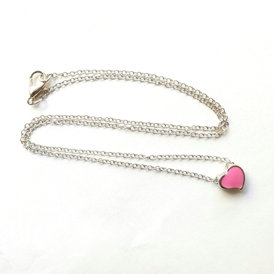 Baby heart necklace - heart charm necklace - pink, blue, white heart necklace - silver necklace with heart charm