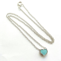 Baby Heart Necklace - Heart Charm Necklace - Pink, Blue, White heart Necklace - Silver Necklace with Heart Charm - Thumbnail 2