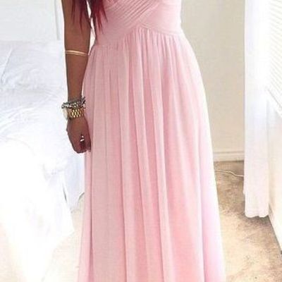 Pretty light pink simple prom dress one-shoulder party dress 2016