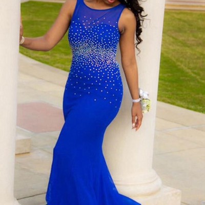 Royal blue sexy open back prom dresses mermaid backless prom dress 2016