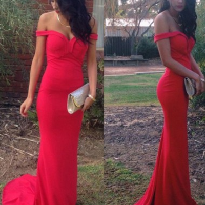 2016 mermaid off the shoulder evening dresses simple prom gowns modest red prom dress 