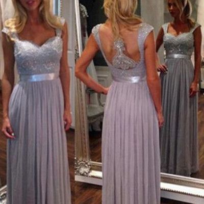Long bridesmaid dress, gray bridesmaid dress, cheap bridesmaid dress, discount bridesmaid dress, custom bridesmaid dress, e1764 - Thumbnail 2