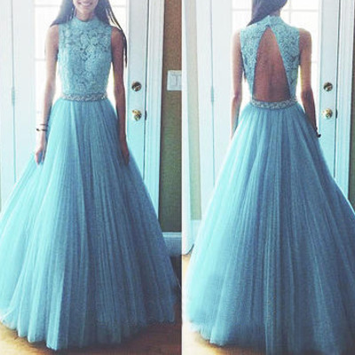 Long prom dress, blue prom dress, prom dress 2016, a-line prom dress, backless prom dress, prom gown, e3139 - Thumbnail 5