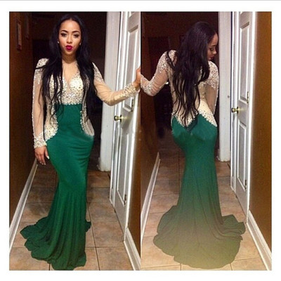 Long prom dress, green prom dress, prom dress 2016, sheath long sleeves prom dress, charming prom dress, e3141 - Thumbnail 5