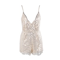 Beige Sequin Playsuit Romper - Thumbnail 3