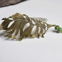 Large Feather Necklace, Bohemian Long Necklace, Long Chain Feather Necklace, Floating Feather, Dreamy Feather - Thumbnail 1