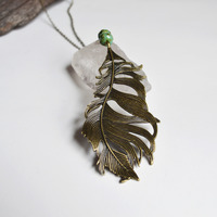 Large Feather Necklace, Bohemian Long Necklace, Long Chain Feather Necklace, Floating Feather, Dreamy Feather - Thumbnail 2