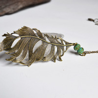 Large Feather Necklace, Bohemian Long Necklace, Long Chain Feather Necklace, Floating Feather, Dreamy Feather - Thumbnail 4