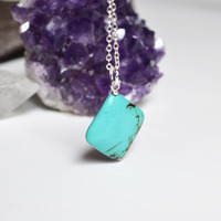 Turquoise Diamond Necklace, Turquoise on Chain, Long Chain and Stone, Turquoise Southwest Necklace, Bohemian - Thumbnail 4
