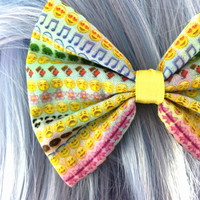 SALE! Rainbow Emoji Girly Handmade Hair Bow with Clip Emoticon Icon Hair Accessory - Thumbnail 3