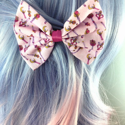 Pink moon stick kawaii fabric hair bow sailor scouts pastel wands hair clip - Thumbnail 1