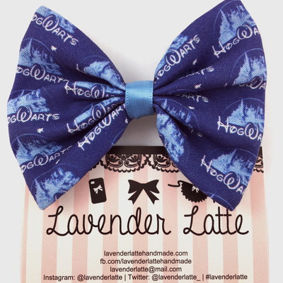 Dark blue magical castle fabric hair bow - handmade hair clip accessory - Thumbnail 3