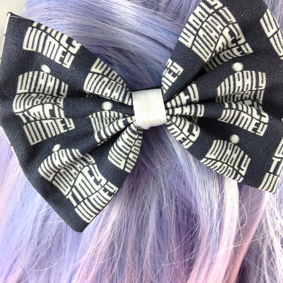 Wibbly wobbly timey whimey doctor who inspired navy tardis fabric hair bow geeky whovian hair accessory - Thumbnail 2