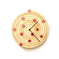 Spiral - 11.5 in / 29cm natural wood and red wall clock made of laser cut plywood - Thumbnail 2