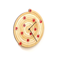 Spiral - 11.5 in / 29cm natural wood and red wall clock made of laser cut plywood - Thumbnail 3