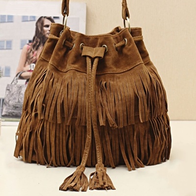 Faux suede fringe bag