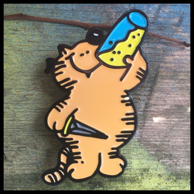 Knife cat drinking enamel pin 074