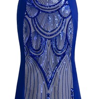 Blue Sequin Evening Dress - Thumbnail 1