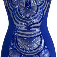 Blue Sequin Evening Dress - Thumbnail 3