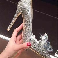 Cinderella Shoes Sexy High Heels Women Pumps Silver Rhinestone Bridal Wedding Shoes - Thumbnail 1