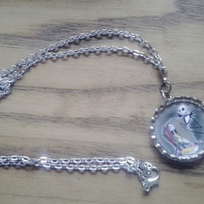 Nightmare before christmas jack and sally bottle cap necklace