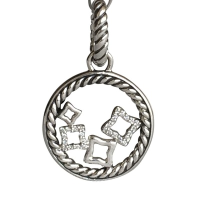 DAVID YURMAN Sterling Silver Tapestry Quartrefoil Charm/Pendant With Diamonds
