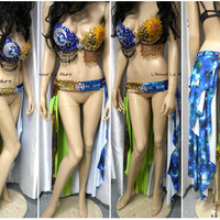 Sun and Moon Rave Bra and Belly Skirt Dance Halloween Costume Burlesque Show Girl Belly Dancer - Thumbnail 1