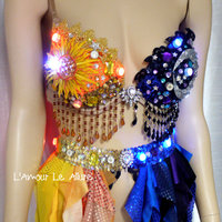 LED Sun and Moon Rave Bra and Garter Belt Dance Halloween Costume Galaxy - Thumbnail 2