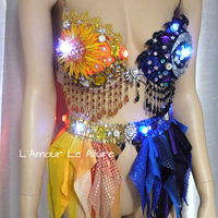 LED Sun and Moon Rave Bra and Garter Belt Dance Halloween Costume Galaxy - Thumbnail 3