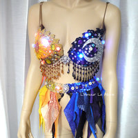 LED Sun and Moon Rave Bra and Garter Belt Dance Halloween Costume Galaxy - Thumbnail 4