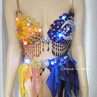 LED Sun and Moon Rave Bra and Garter Belt Dance Halloween Costume Galaxy - Thumbnail 5