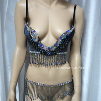 Galaxy Moon Plunge Bra and Belt Rave Bra Dance Halloween Costume Gypsy - Thumbnail 2