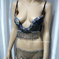 Galaxy Moon Plunge Bra and Belt Rave Bra Dance Halloween Costume Gypsy - Thumbnail 3