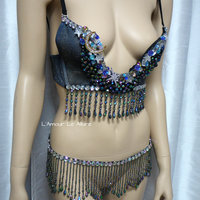 Galaxy Moon Plunge Bra and Belt Rave Bra Dance Halloween Costume Gypsy - Thumbnail 1