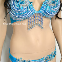 Turquoise Samba Bikini Bra Bottom Dance Costume Rave Bra Halloween Swimsuit Samba Fitnessd Comp - Thumbnail 3