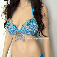 Turquoise Samba Bikini Bra Bottom Dance Costume Rave Bra Halloween Swimsuit Samba Fitnessd Comp - Thumbnail 5