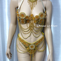 Gold Beaded Samba Bra and Bottom Dance Costume Rave Bra Rave Wear Halloween - Thumbnail 2